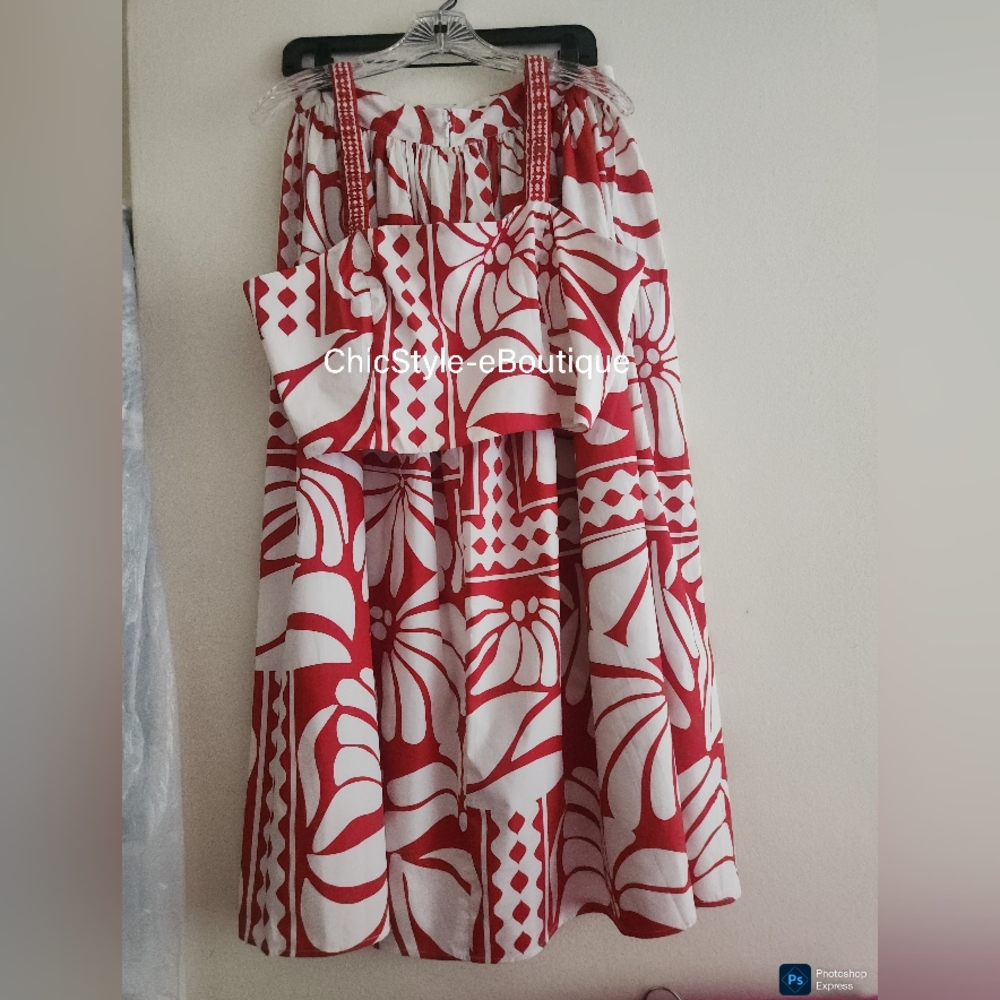 H&M Co-ord Set Poplin Crop Top XL + Maxi Skirt  10 Bright Red/white - Picture 8 of 13